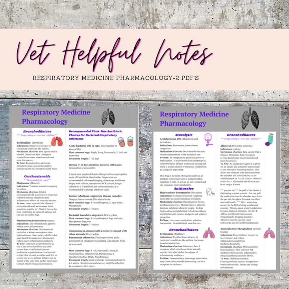 Vet Respiratory pharmacology, vet nurse notes, vet notes, pharmacology guide