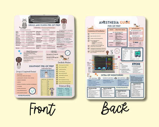 Veterinary Anesthesia Clipboard - Heat Pressed on Both sides with my 2 Page Anesthesia Cheat Sheet