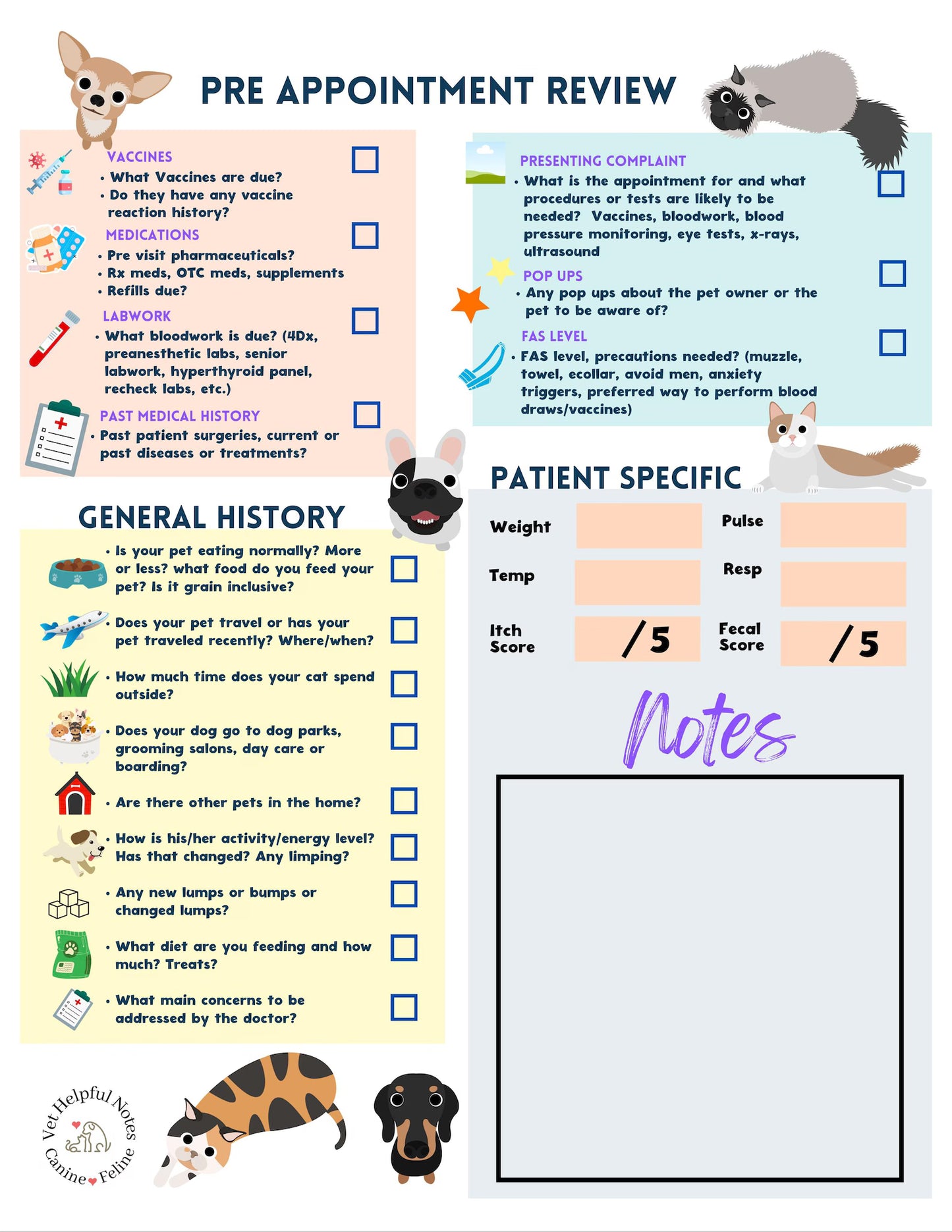 Vet Assistant intake form *Veterinary history form *Vet assistant history template *Vet tech intake template