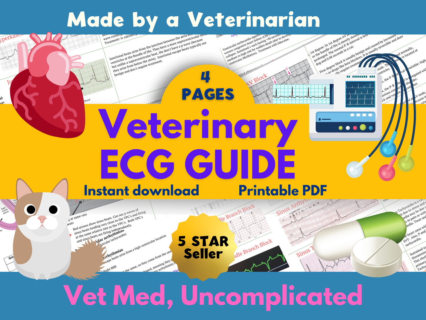 Vet reference ECG, vet tech pocket guide , ECG reference, EKG , flash cards