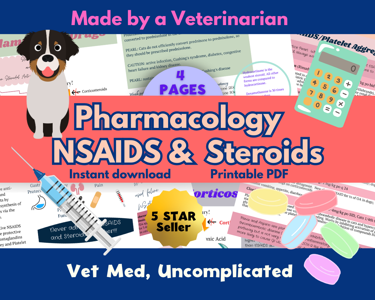 Pharmacology, vet tech notes, NSAID and Steroids, vet nursing notes