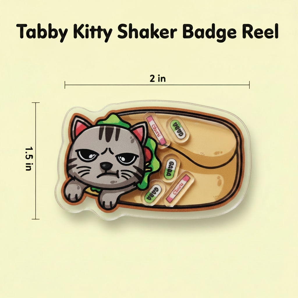 Tabby Kitty Shaker Badge Reel